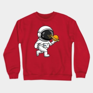 Cute Astronaut Holding Planet Cartoon Crewneck Sweatshirt